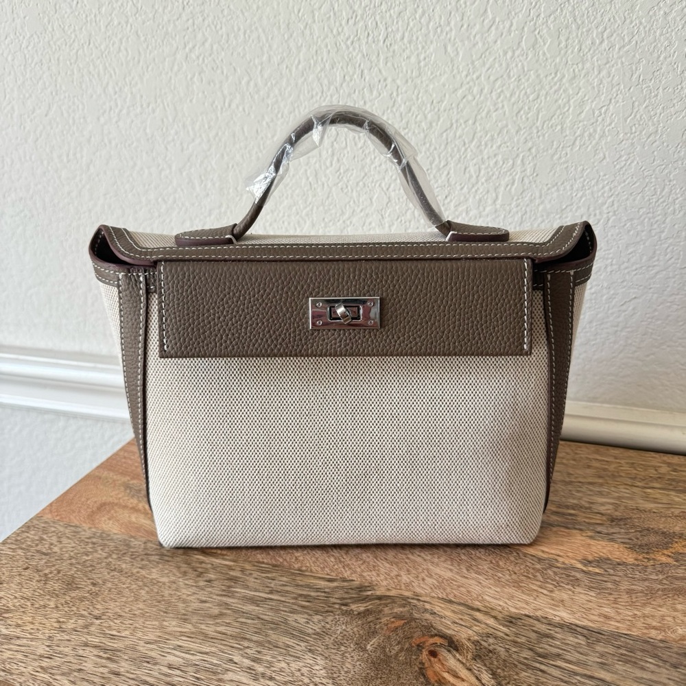 *READ Etoupe Toile Mini 24 Top Handle Satchel Crossbody Convertible Bag B2